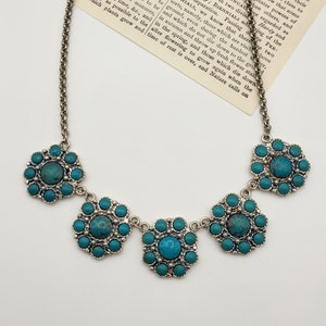 Gorgeous Rare 1950&#39;s Silvertone Sancrest Faux Turquoise 5 Pendant Necklace/jewelry/vintage/turquoise/silver/blue/sancrest/costume jewelry