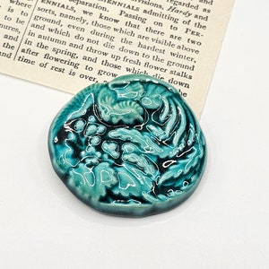 Beautiful Vintage Glazed Ceramic Teal Floral Brooch/floral/costume jewelry/ceramic/ceramic jewelry/flower/brooch/vintage brooch/pottery