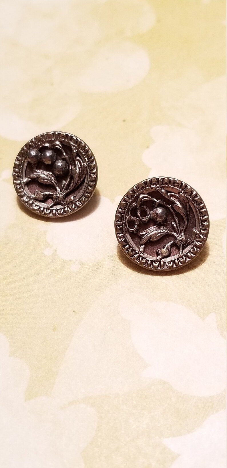 FRENCH VICTORIAN ANTIQUE STERLING SILVER ENAMEL BUTTON BUTTONS
