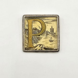 Beautiful and Unusual Antique Picture Brooch with the Letter P from Italy/antique/alphabet/p/ship/landscape/brooch/antique brooch/silver