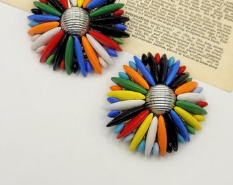 PLEASE SEE DESCRIPTION-Repaired Rare Vintage Colorful Glass Bead Dress or Shoe Clips/beaded/glass/multi colored/dress clip/shoe clip/1940&#39;s
