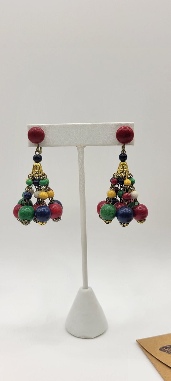 Gorgeous Vintage Multi Colored Wooden Beaded Dangl