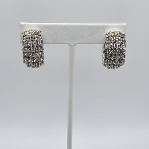 Gorgeous Vintage Silvertone Rhinestone Hoop Clip On Earrings/silvertone/clip on/earrings/costume jewelry/mid century/hoop
