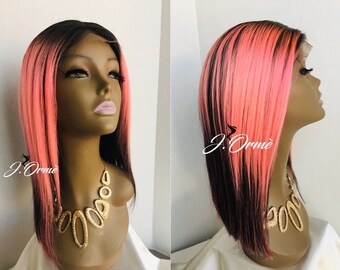 Human Hair Wig Lacefront Lace Closure Wig Black Teal Etsy
