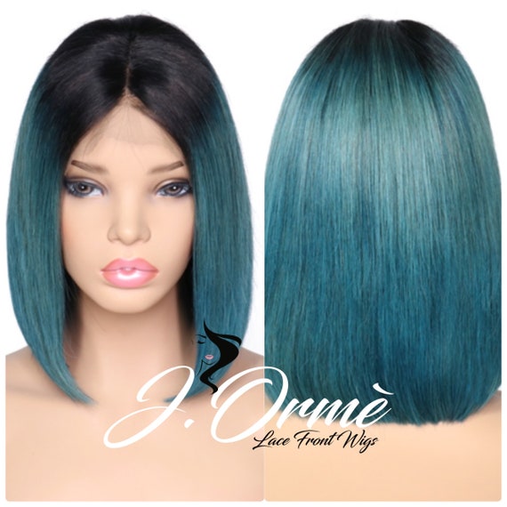Ombre Color Teal Green Lace Frontal Human Hair Wigs Brazilian Etsy