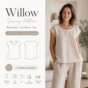 Sleeveless Linen Top Sewing Pattern, Cap Sleeve Blouse with Pockets, US 0-22 PDF