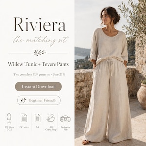 Linen Matching Set Sewing Pattern Bundle, Wide Leg Pants and Tunic Top PDF, US Sizes 0-22, European Summer Capsule, Save Over 20 Percent