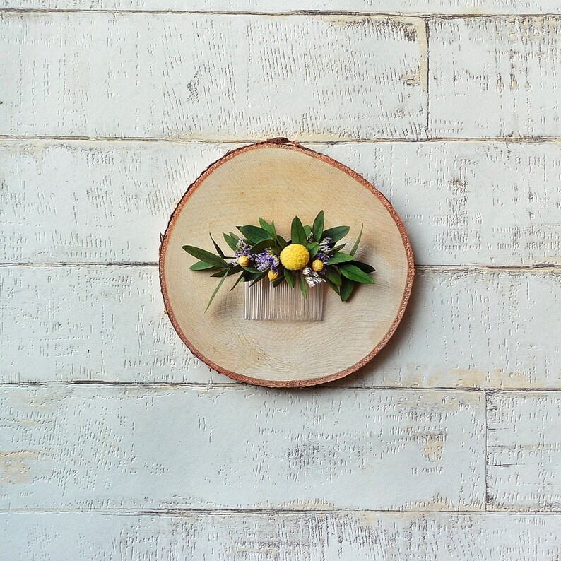 Rustic hair comb dried flowers natural wedding headpiece country wedding purple hair accessory preserved flowers bridesmaid fall headpiece