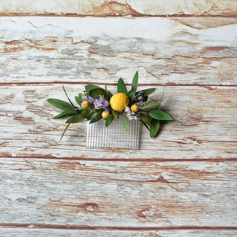 Rustic hair comb dried flowers natural wedding headpiece country wedding purple hair accessory preserved flowers bridesmaid fall headpiece