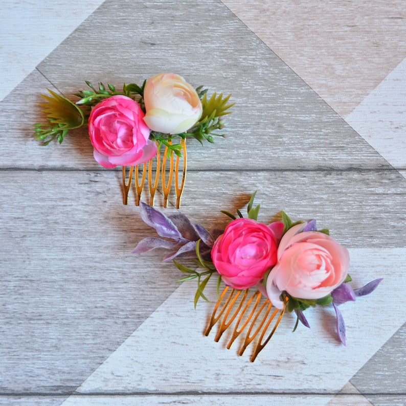 Pink Floral Headpiece Wedding Blush Hair Comb Woodland Hair Etsy