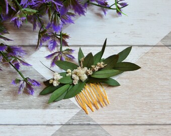 Baby's breath headpiece gypsophila rustic hair comb greenery wedding hair clip natural preserved eucalyptus white simple boho headband