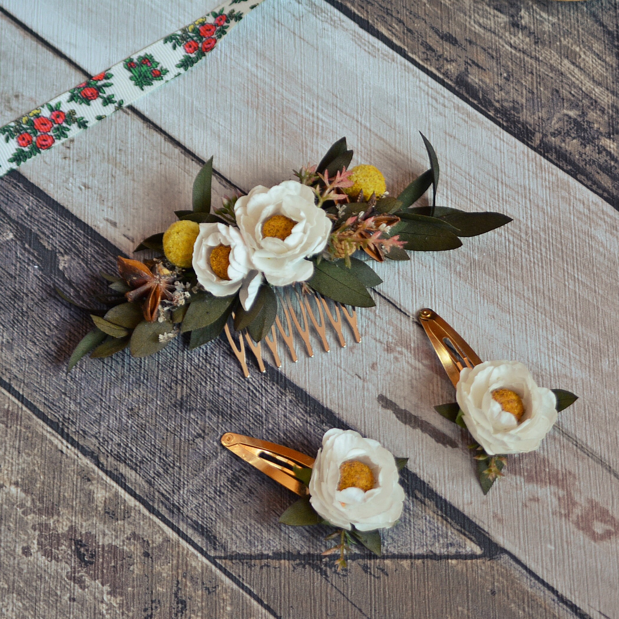 White floral hair pins vintage hairpiece botanical jewelry Etsy