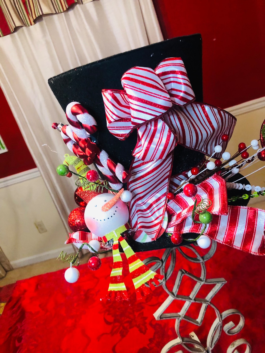 CANDY CANE TOP Hatchristmas Tree Topper Black Candy Cane Etsy