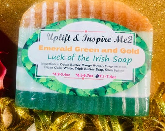 St. Patrick’s Day Soap, Gold Shimmering Lucky Soap, Luck of the Irish Soap, Emerald Green & Gold, Clean/Fresh/Refreshing Irish Soap