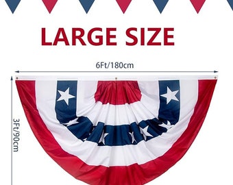PATRIOTIC HALF FLAG Fan Banner Flag 3X6 Canvas Header Labor Day, Brass Grommets Zip Ties American Bunting Pleated Flag July 4th Memorial Day