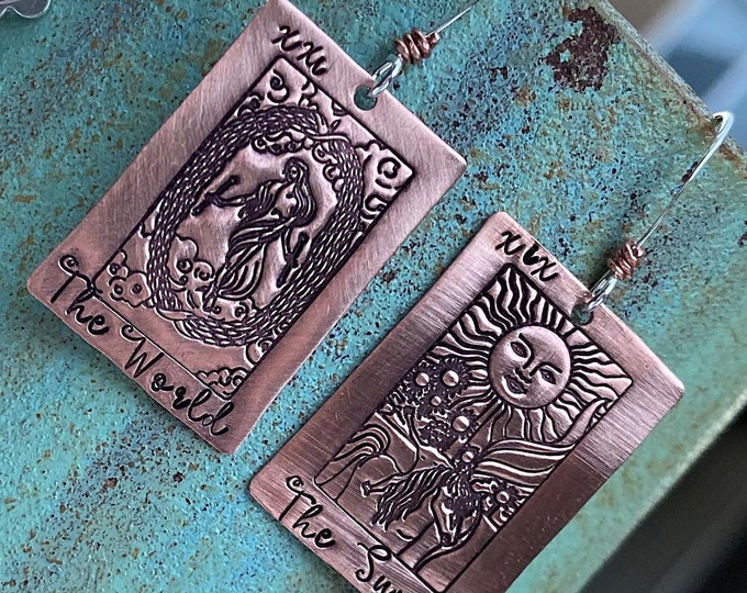 Original Artisan Tarot Card Earrings, Copper & Sterling Silver, All Major Arcana, Completely Original Design, Esoteric Mystic, Tarot Reading