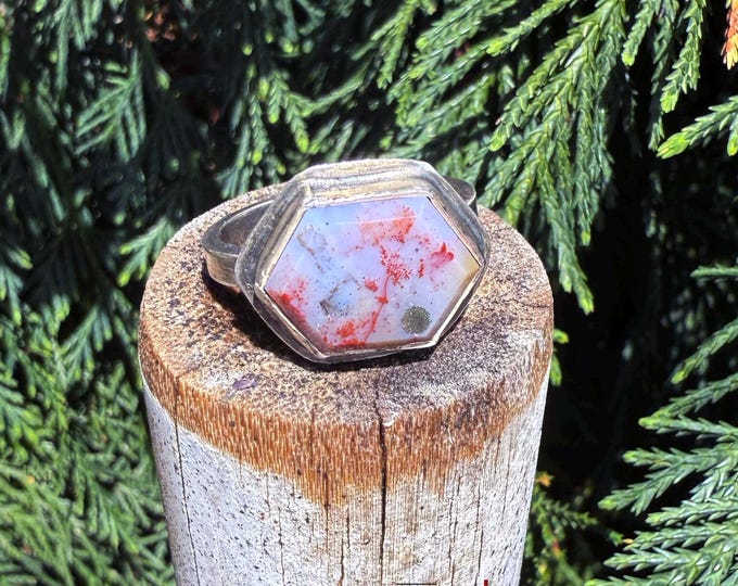 Spot of Gold - Marcasite in Grape Agate - Freeform Beveled Square Cabochon Ring in Sterling Silver, Cocktail Ring, Unusual Purple + Red Ring