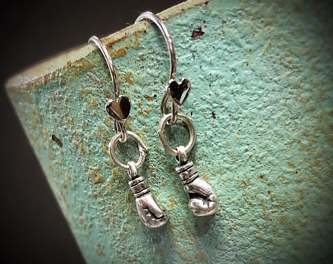 Artisan Sterling Silver Little Boxing Glove Earrings, Minimalist but pack a punch, Be Strong, Girl Power, Fight Like a Girl, Standing Strong