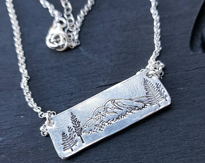 Artisan Stamped Mt Rainier Mountain Washington Scene Pendant Necklace, Inspirational, Camping Hiking, Sterling Silver,  Mount Simple Minimal