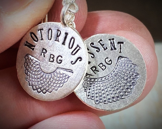 Artisan Sterling Silver RBG Ruth Bader Ginsburg Notorious Jabot Collar Dissent Lace Collar Earrings,Minimalist, Ear Wire, Unique, Original