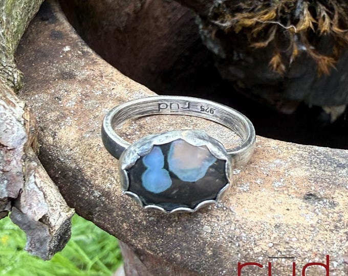 Lava Bloom  - Rare Amygdalaloidal Basalt Jasper set in Sterling Silver Unisex Size 11 shades of deep chocolate brown, light translucent aqua