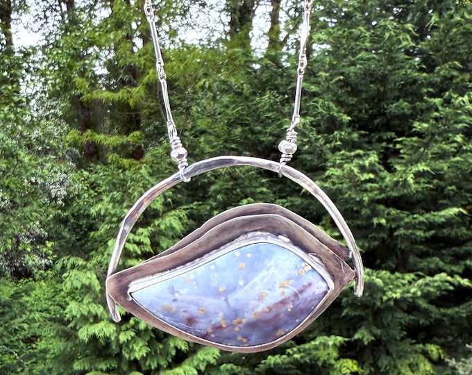 Eye of the Galaxy - A Spotted Grape Agate Cabochon Pendant set in Sterling Silver with Unique Eye on the back, Unusual and Stunning Gift