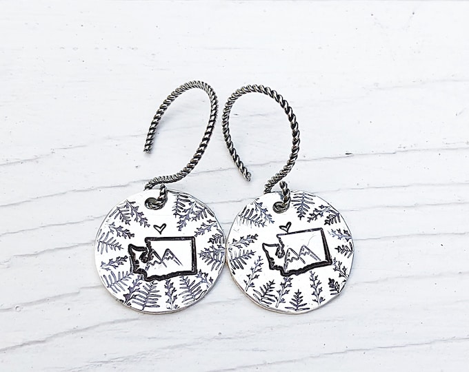 Artisan Sterling Silver Washington State Earrings, Seattle, Tacoma, Olympia, Rainier Rustic Earrings