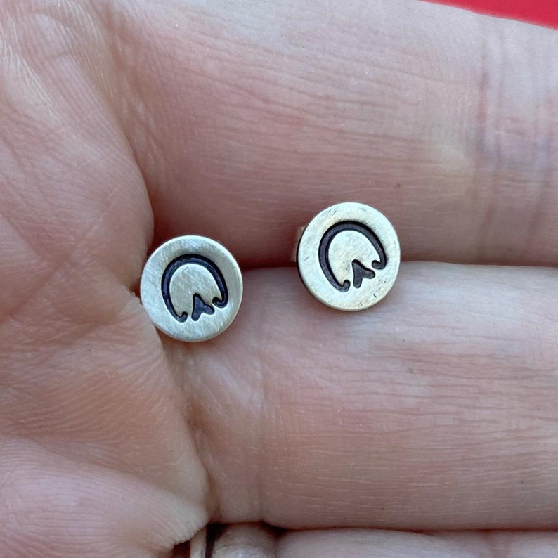 Minimalist Equine lover Unshod Barefoot Artisan Sterling Silver Petite Horse Hoof Print Stud Earrings sterling stud earrings