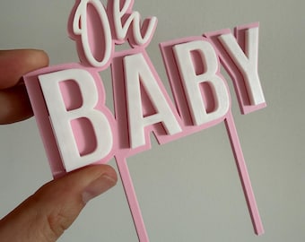 Décoration pour gâteau Oh bébé | Décoration de fête prénatale imprimée en 3D, accent de fête révélateur de genre