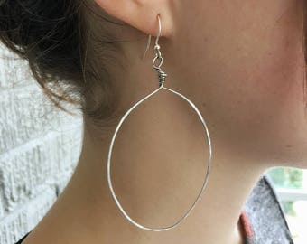Handmade silver hammered hoop earrings