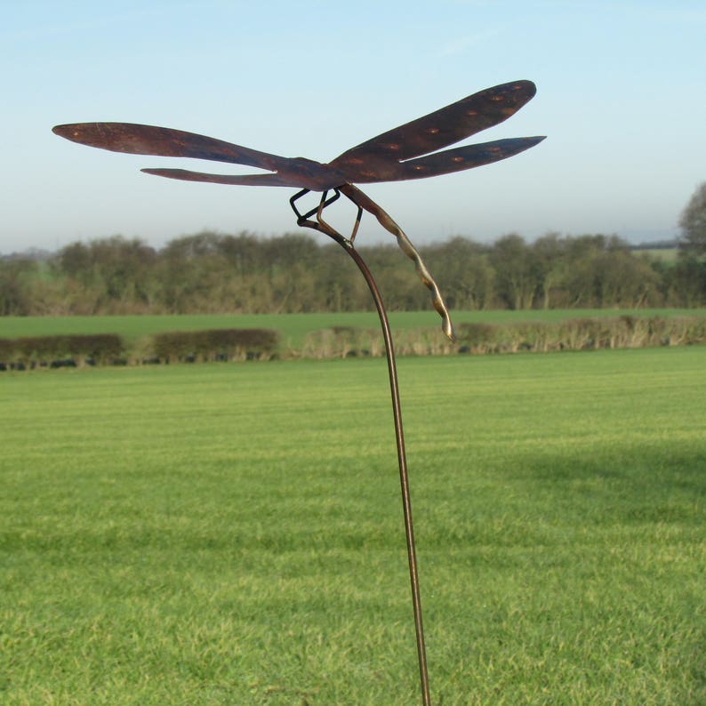Large tall dragonfly garden stake ornament metal handcrafted Etsy