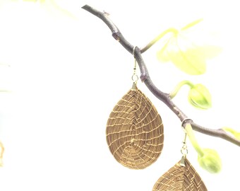 20/Handmade Earrings Golden Grass Echo Natural Plant Jewelry Statement Party Dinner Summer Vernissage Gift Worldwide Free Shipping