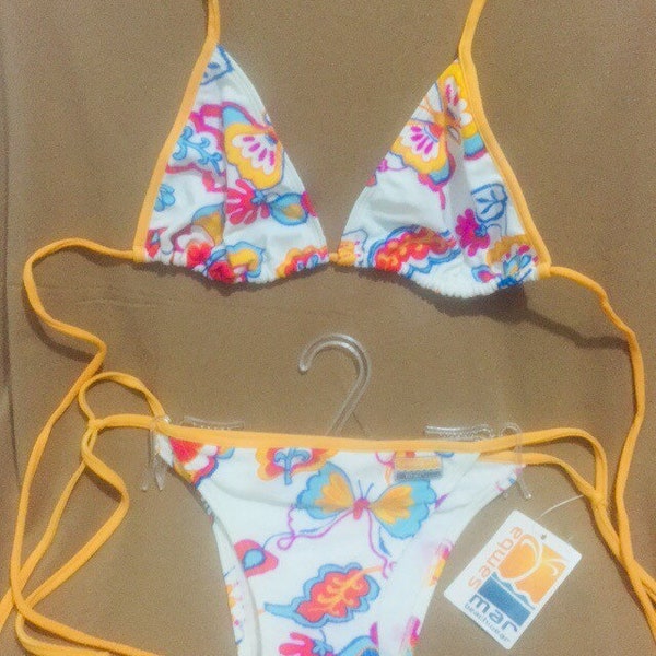 328- Bikini M Women's Vintage New Unworn Multicolor Floral Hippie Swimwear Gift  Lux Summer Festival Pool Party Free Shipping Deadstock