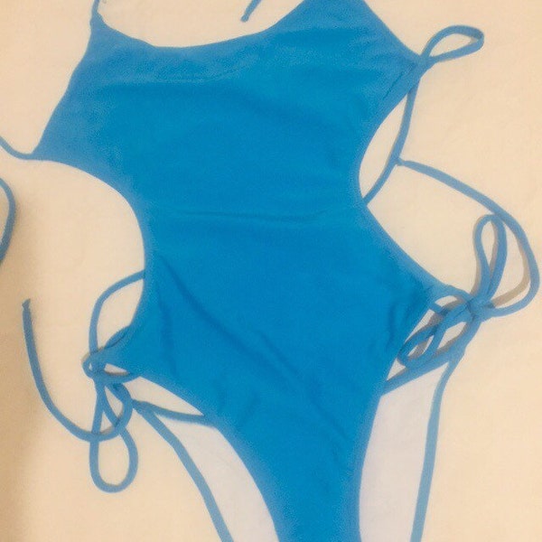 B/96-Size S Retro Monokini Women's Vintage Small New Blue Hi Cut Tie Adjustable Gift Quality Luxury Worldwide Free Shipping Deadstock