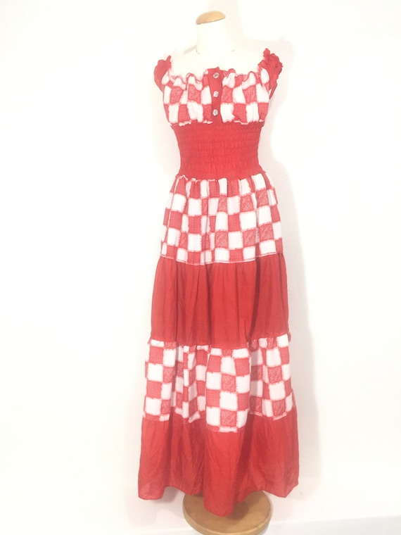 Women vintage plaid full lenght dress