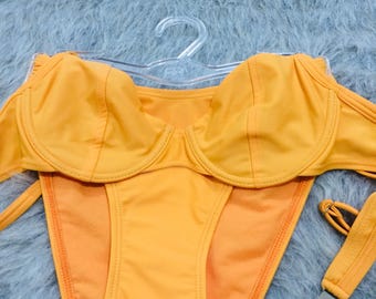 197- EU Größe kleine Frauen Vintage neue ungetragene orange feste Geschenk Strand Festival Badeanzug selten Retro Bikini Set Geschenk Versandkostenfrei