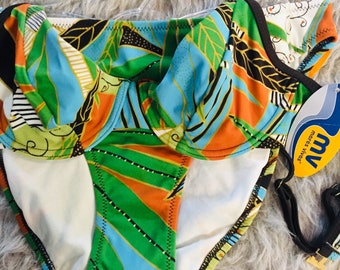 403/Mixed Size M-XL Retro Bikini Green Forest Print Vintage New Unworn High Cut Swimwear Swimsuit Bikini set  Gift Free Shipping Deadstock