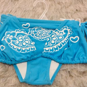 140/   E.U Size S Retro Bikini Women&#39;s Vintage New Blue White Abstract Painted Small Bikini Gift  Deadstock Free Shipping Free shipping