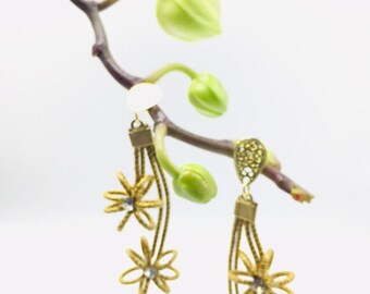 01/Handmade Earrings Golden Grass Echo Natural Plant Jewelry Statement Party Dinner Summer Vernissage Gift Worldwide Free Shipping