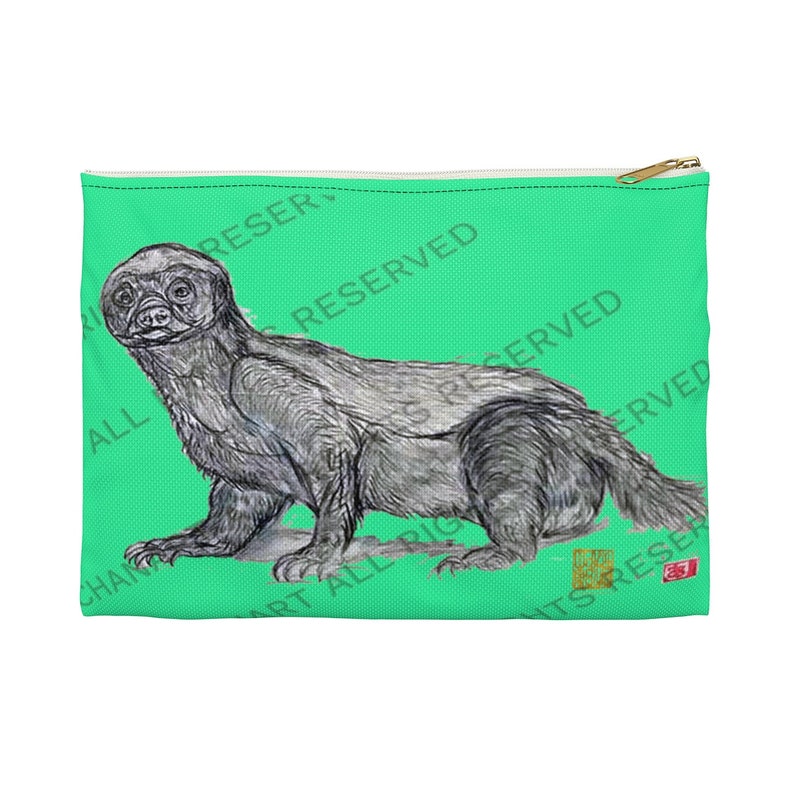 Badger Bag Turquoise Blue Honey Badger Cute Small Or Large Size Accessory Pouch- Made in USA Badger Gift Badger Pouch,Badger Accessory