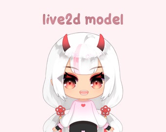 Chibi VTuber Model • Gotowa do użycia demoniczna dziewczyna z rogami, animowana, zmontowana w Live2D
