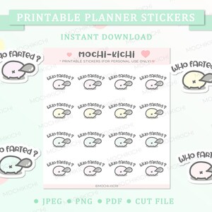 Adesivo de planejador para impressão fofo que peidou / Adesivo de planejador para impressão Emoji / Adesivo de planejador engraçado / Adesivo de planejador maluco / Digital / P0197