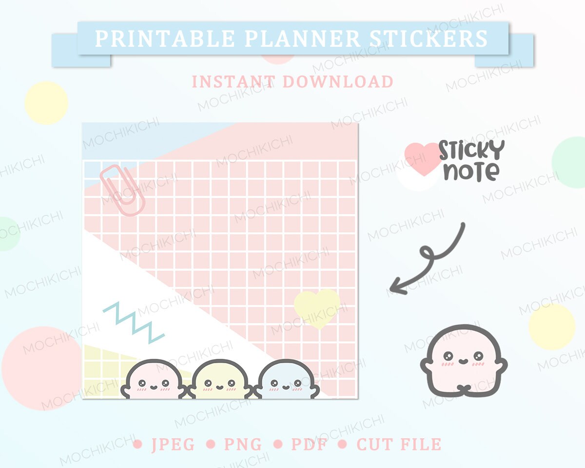 cute mochikichi sticky note printable planner sticker pastel etsy ireland