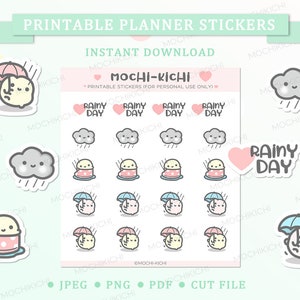 Cute Printable Weather Planner Sticker/ Rainy Day Planner Sticker/ Cloudy Planner Sticker/ Weather Printable Sticker/ Instant Download P0004