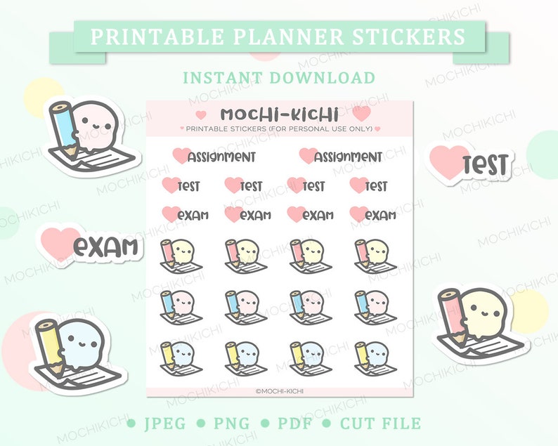 Cute Printable Test Planner Sticker/ Exam Printable Planner Sticker ...