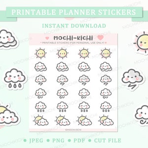 Cute Weather Printable Planner Sticker/ Sunny Printable Planner Sticker/ Rainy Printable Planner Sticker/ Cloudy/ Digital Download/ P0100