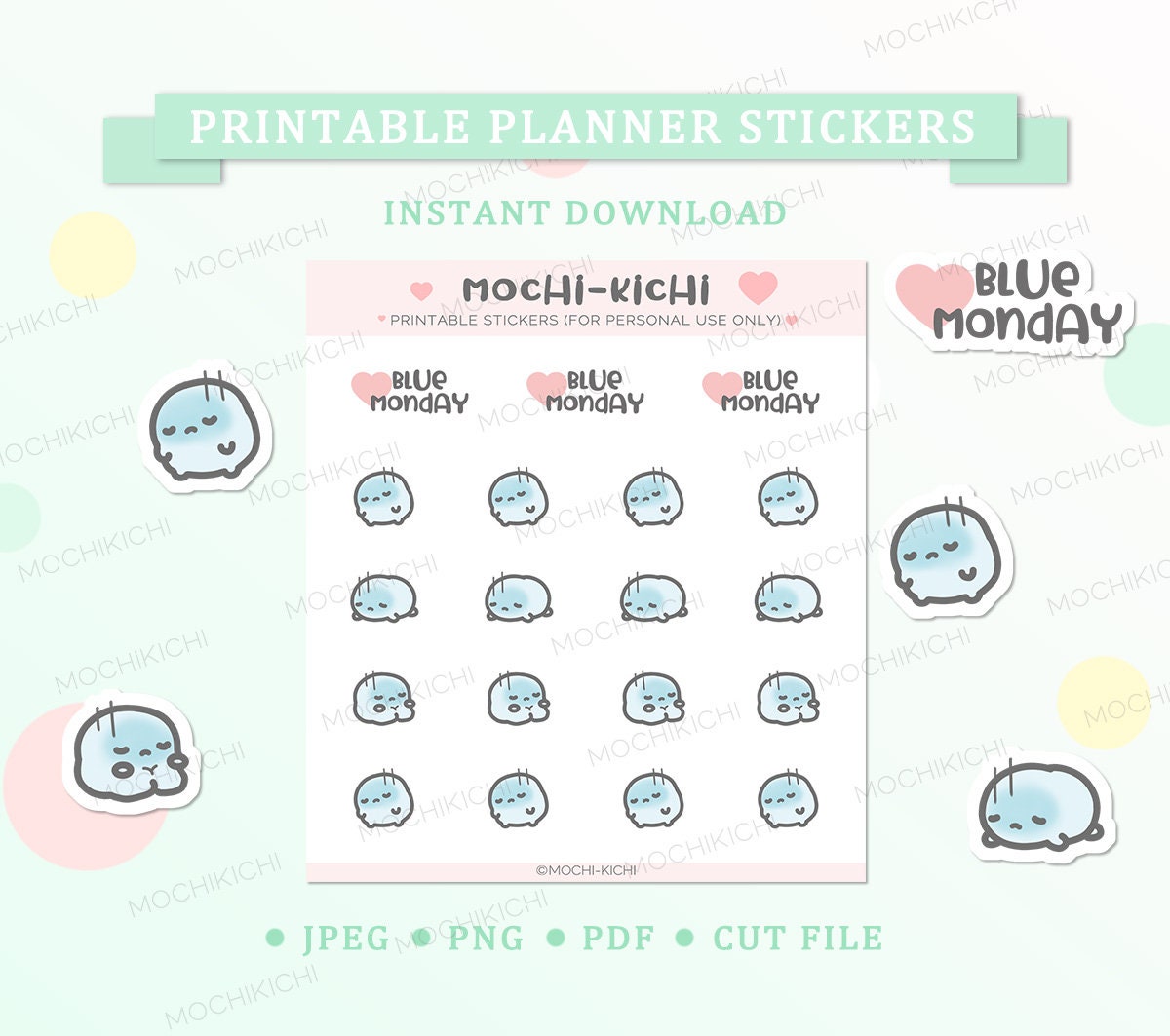 Cute Blue Monday Printable Planner Sticker/ Monday Blue Printable ...