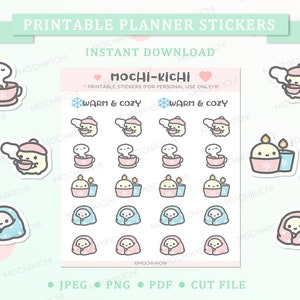 Adesivo de planejador para impressão de inverno fofo/Fique aquecido e aconchegante Adesivo de planejador para impressão/Relaxe adesivo de planejador para impressão/Download digital P0215
