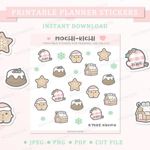 Cute Christmas Printable Planner Sticker/ Gingerbread Printable Planner Sticker/ Gingerbread Man Printable Planner Sticker/ X&#39;Mas/ P0284