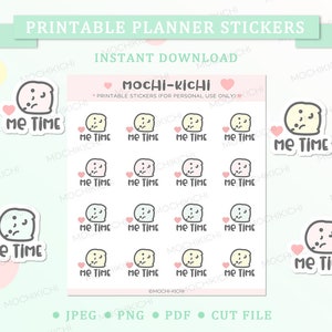 Adesivo de planejador para impressão Cute Me Time / Adesivo de planejador para impressão relaxante / Adesivo de planejador para impressão Mochikichi / Emoji / Download digital P0265